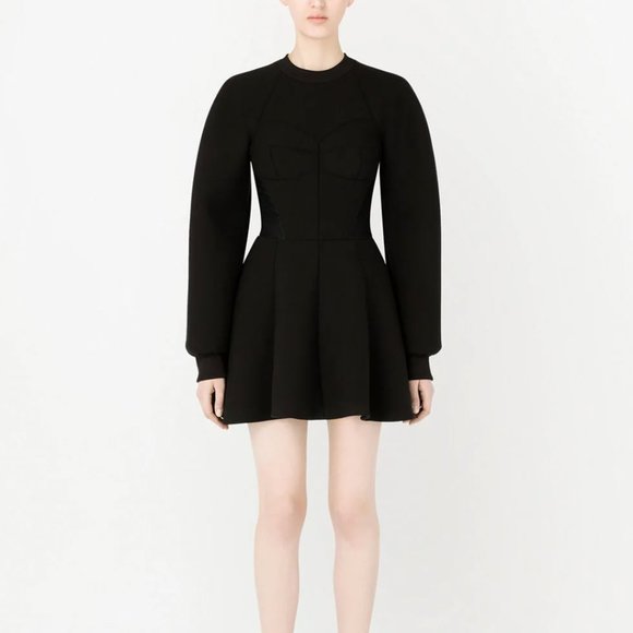 $2245 Dolce & Gabbana Black Cotton Fit & Flare Neoprene Shirt Dress size 44/8 - Picture 2 of 12
